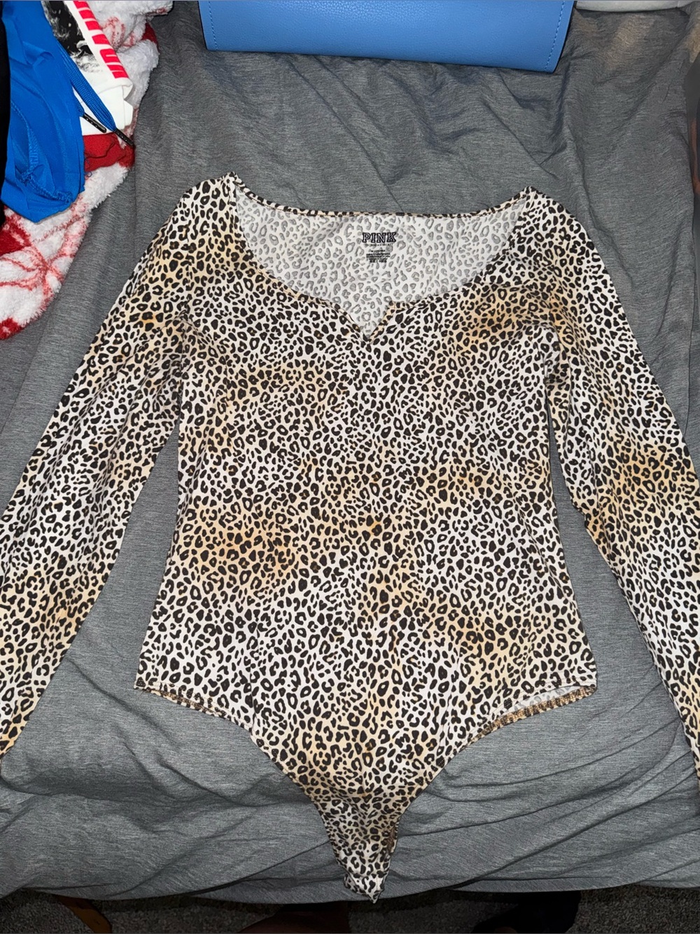 PINK Victoria's Secret Leopard Print Long Sleeve Bodysuit - Tan/Black